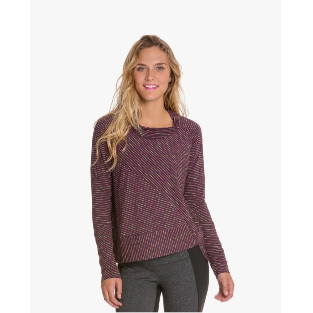 Prana Alicia Pull Over Long Sleeve Top Stripe Plum Purple Womens Size Large